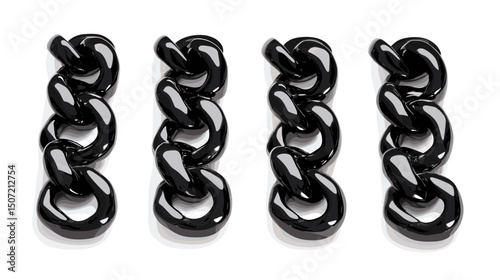 Rows of Black Metal Chain Links on White Backdrop Forming Abstract Geometric Pattern