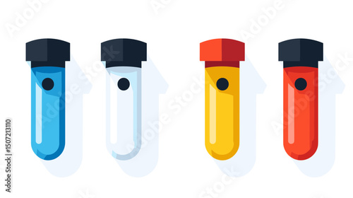 Set of Pixel Art Test Tubes with Various Colored Liquids for Scientific and Medical Research