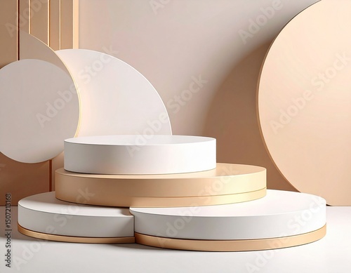Elegant minimalist product display platform gold white circles
