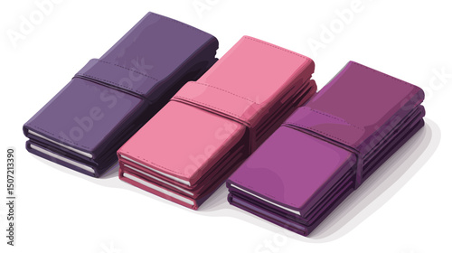 Stack of Three Isometric Pixel Art Books in Shades of Purple and Pink for Education and Reading