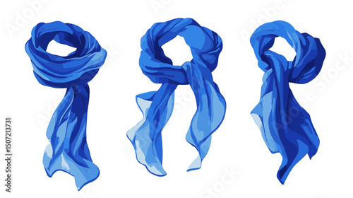 Three Blue Scarves Displayed on White Background in Pixel Art Style for Fashion and Apparel