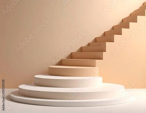 Minimalist beige and white staircase display platform
