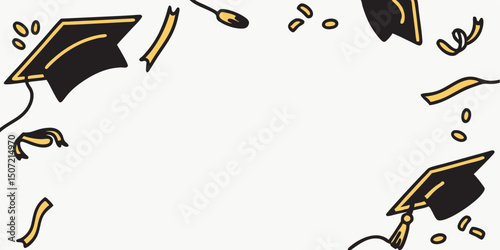 Graduation caps and confetti celebration design with isolated white background