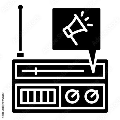 Retro Radio with Megaphone Icon, Audio Announcement Symbol