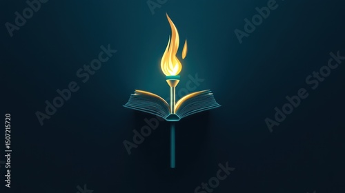 Illuminating knowledge: An open book topped with a vibrant, stylized torch