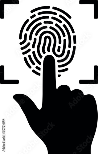 Fingerprint Scan: A stylized black and white image featuring a finger pressing against a fingerprint scanner, symbolizing security and technology.