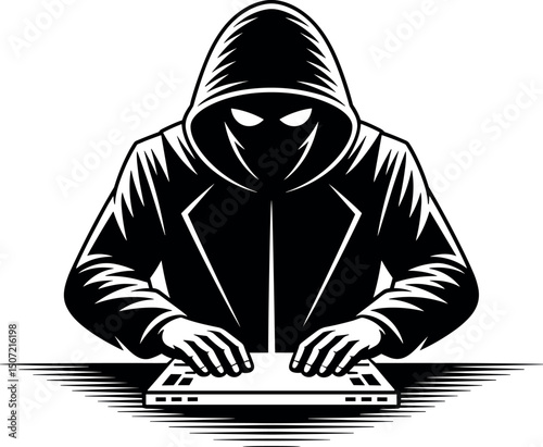 Hacker in the Shadows: An anonymous figure in a hooded sweatshirt intensely focused on a computer, symbolizing cybersecurity threats and digital crime in the digital realm.
