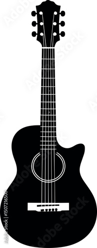 Melodic Silhouette: A sleek acoustic guitar stands in striking monochrome contrast, a testament to musical harmony and the art of sound.