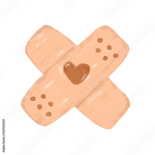 cute medical plaster bandage with heart icon in brown beige soft pastel color doodle crayon watercolor illustration clipart design sticker kids nursery children blood donor heal wound first aid