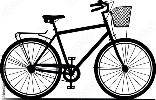 Classic Bike Silhouette: A detailed, monochrome silhouette of a classic bicycle, capturing the essence of simple design and timeless appeal. 