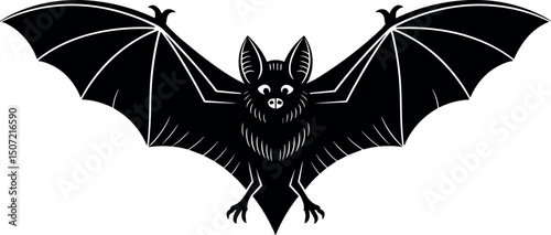Silhouette of Nocturnal Elegance: A striking silhouette of a bat against the dark night sky, wings outstretched in full flight, embodying the mystery and intrigue of the nocturnal world. 