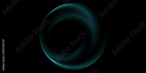 Round frame colorful blue green light isolated on dark background. Abstract circles lines pattern. Vector illustration concept for music, digital, modern science, Ai technology