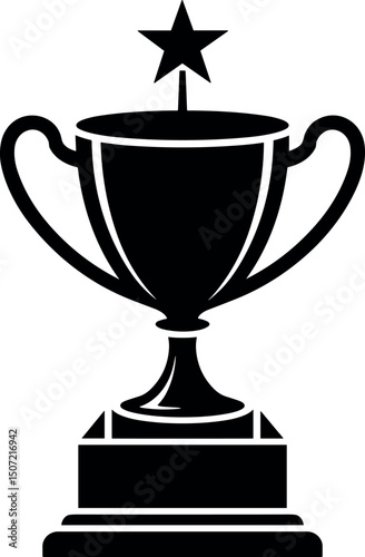 Trophy icon design: A bold, minimalist black silhouette of a trophy, topped with a star, symbolizing achievement and success in graphic design.