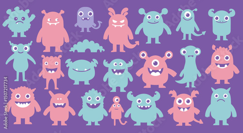 seamless pattern with funny monsters