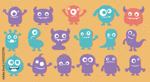 set of funny cartoon monsters