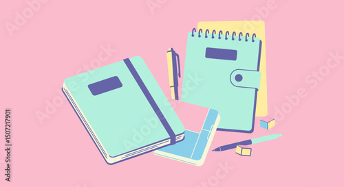 pink notebook with a pen