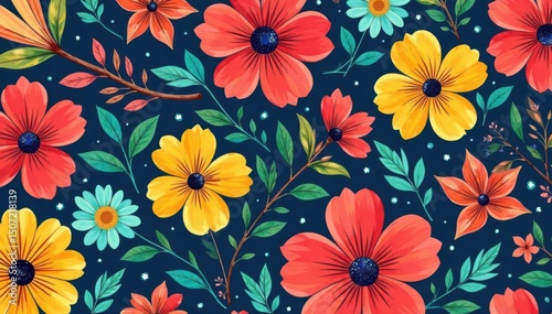 Wallpaper Mural Bold, vibrant floral pattern for a modern aesthetic , template, background Torontodigital.ca