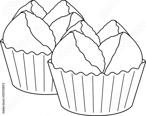 Fa gao,Taiwan's traditional sacrificial food outline vector illustration.
Chinese asian food fortune cake coloring page isolated.
Chinese new year food.
Steam sponge cake. 
Transparent background.