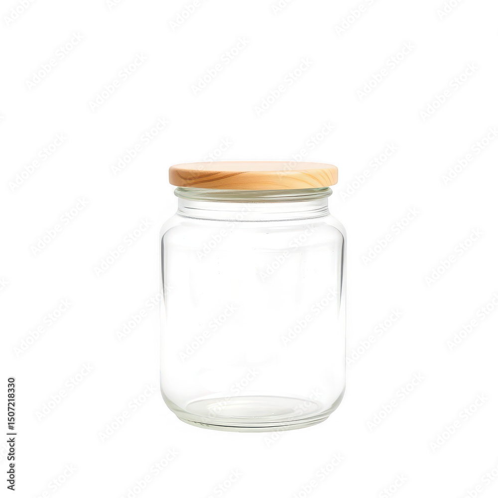 Empty glass jar with wooden lid isolated on transparent background Empty glass jar with wooden lid isolated on transparent background