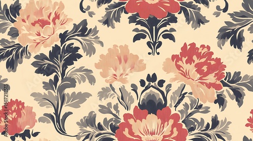 Ornate flower arrangement with retro color palette, ideal for timeless decorative textures and traditional floral visuals.