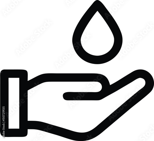 Water Droplet and Hand Icon – Minimalist Clean Environment and Wellness Illustration