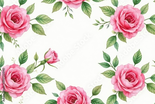 Delicate watercolor roses, lush leaves, seamless repeat, repeat, flowers