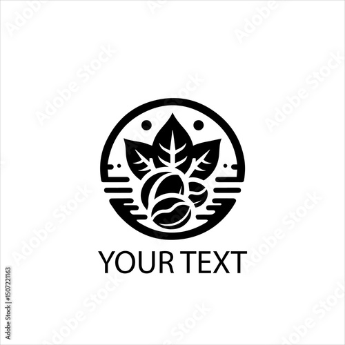 Coffee Beans and Leaves Logo Vector in Black – Isolated on White Background