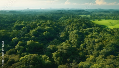 Aerial View of Lush Green Hills and Winding River