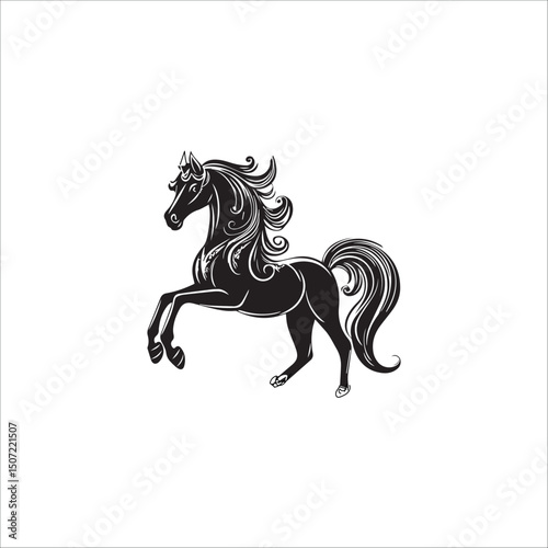 beautiful black silhouette of a beautiful horse, on a white background, vector, graphics
