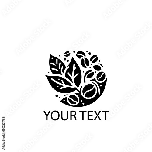 Coffee Beans and Leaves Logo Vector in Black – Isolated on White Background