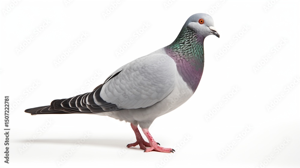 Fototapeta premium A highly detailed and ultra-realistic Common Rock Pigeon standing gracefully on a pure white background