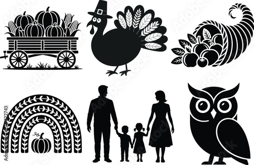 Thanksgiving & Fiesta Silhouette Clipart SVG Bundle. Fall Meets Mexican Celebration, Harvest & Fiesta, Latin Festivals, Grateful Gatherings, Mexican Traditions, Autumn & Fiesta Festival, Turkey Vector