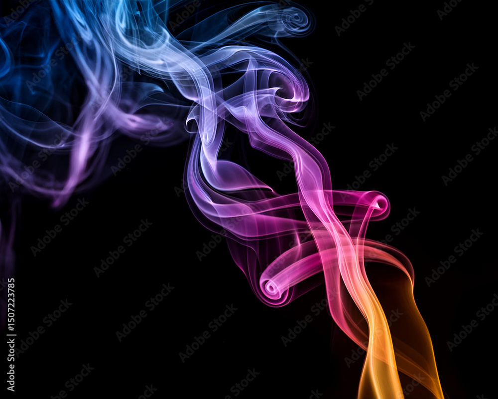 Obraz premium Abstract colorful smoke curves with a dynamic flow of light on a black background, perfect for art and design