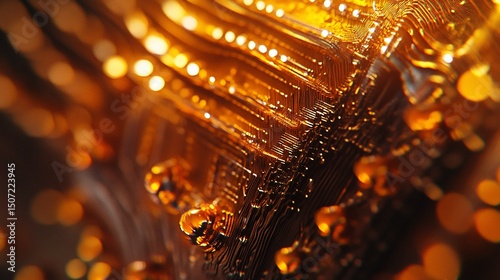 Golden Abstract Circuitry: A Close-Up Macro Photography