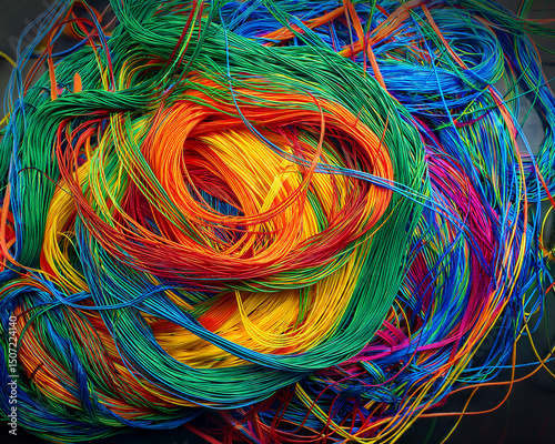 Abstract colorful background of elastic rubber bands and vibrant threads
