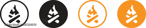 Camp Fire Line Icon with Editable Stroke and Pixel Perfect.