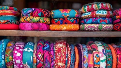 Vibrant Collection of Woven Bangles: A Showcase of Colorful Textile Art
