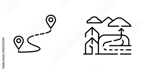 Travel route monochrome icon representing navigation and adventure planning. Travel concept in minimalistic vector style