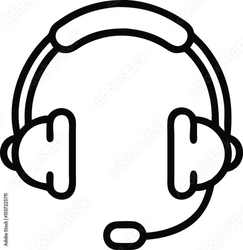 Headset Icon Vector – Line Outline Symbol for Call Center, Communication, and Audio Support Services