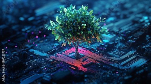 Technological Bloom: A Tree Thriving in a Circuit Board