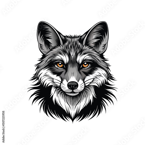 8K Photorealistic Fox Portrait – Black and White, Sharp Focus with Realistic Fur and Detailed Eyes