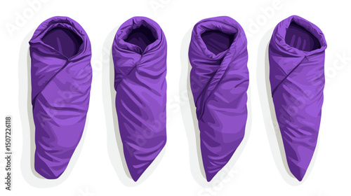 Four Purple Pixel Art Renderings of Newborn Baby Swaddled Tightly on Isolated White Background Creating Cozy and Peaceful Aesthetic