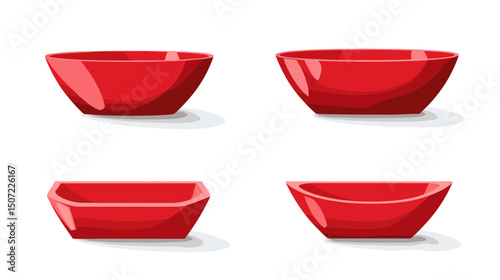 Four Red Pixel Art Bowls in Isometric Style with Subtle Shadowing on a Clean White Background for Tableware and Design Needs