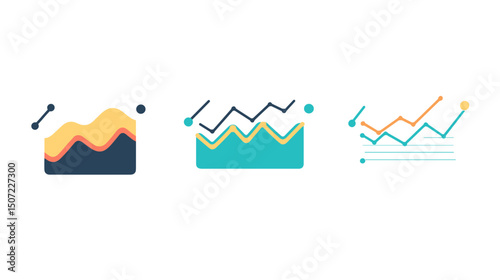 Illustrated Set of Business Charts Graphs on White Background for Data Representation and Financial Analysis