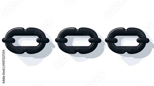 Isolated Black Three Links Chain on White Background Represents Strength Security and Connection