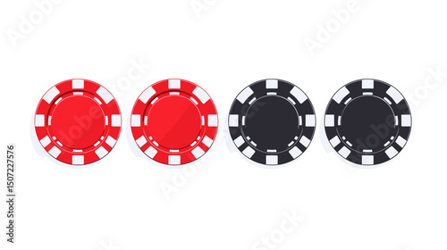 Isolated Casino Chips in Red and Black on White Background in Flat Style