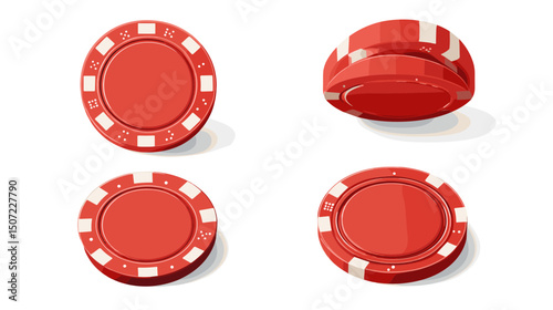 Isolated Red Casino Chip Collection on White Background Depicting Gambling and Risk