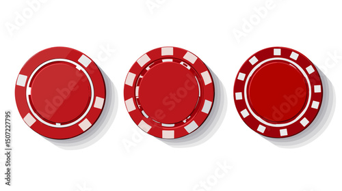 Isolated Red Poker Chips with Varying Designs on White Background for Casino Games and Gambling Pursuits