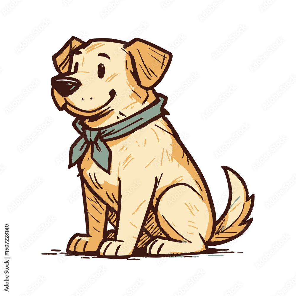 Fototapeta premium Cute Hand-Drawn Illustration of a Sitting Dog with a Happy Expression – Perfect for Pet Branding, Kids Products, and Animal-Themed Designs