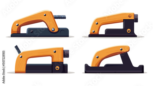 Isometric Orange and Black Staple Guns Collection for Construction and Office Use in Various Perspectives